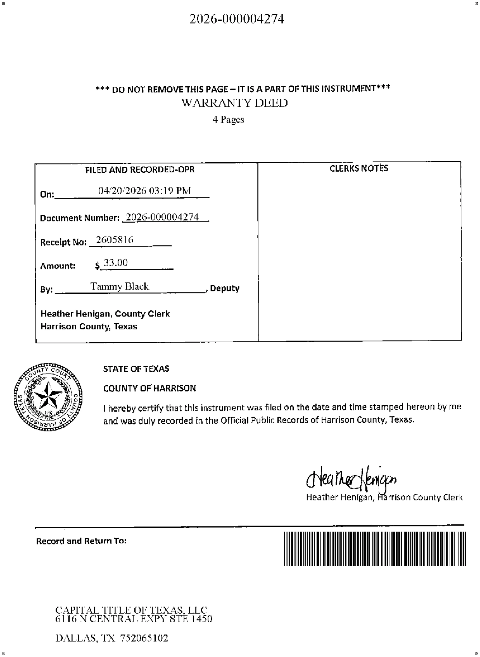 Abf Inc. D B A Texas Land Finance Company - Recorded Warranty Deed (Doc #DOC678S649)