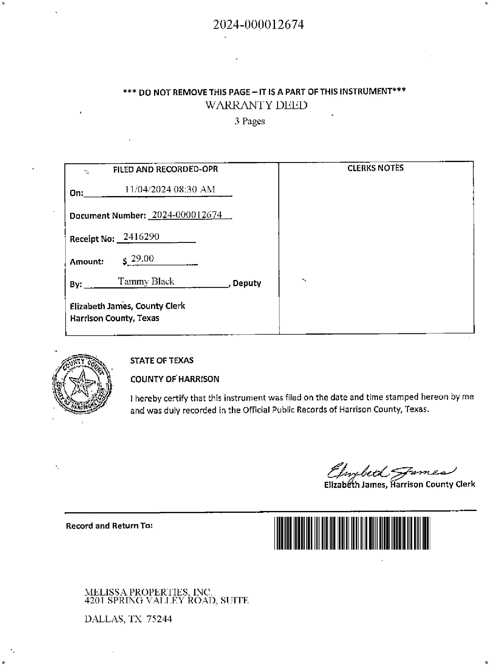 Abf Inc. D B A Texas Land Finance Company - Recorded Warranty Deed (Doc #DOC648S6)
